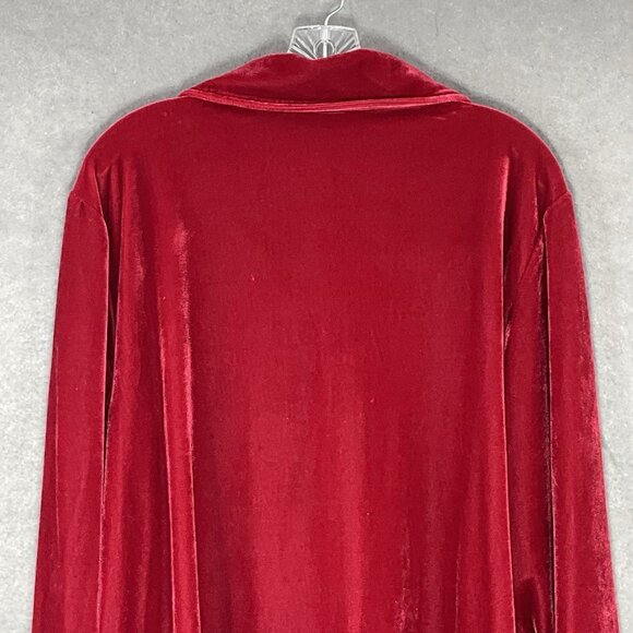 Susan Graver Velvet Tunic Size XL Red Pleated Button Up Blouse Holiday Luxurious - Picture 6 of 12